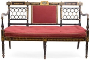 A Regency Parcel-Gilt and Black Lacquered Bench